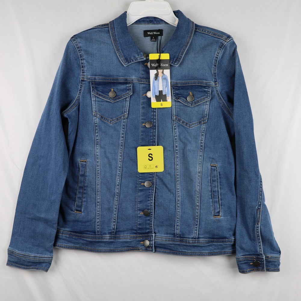 Well Worn Jacket Womens Small Blue Denim Trucker Low Impact Wash Sustainable New